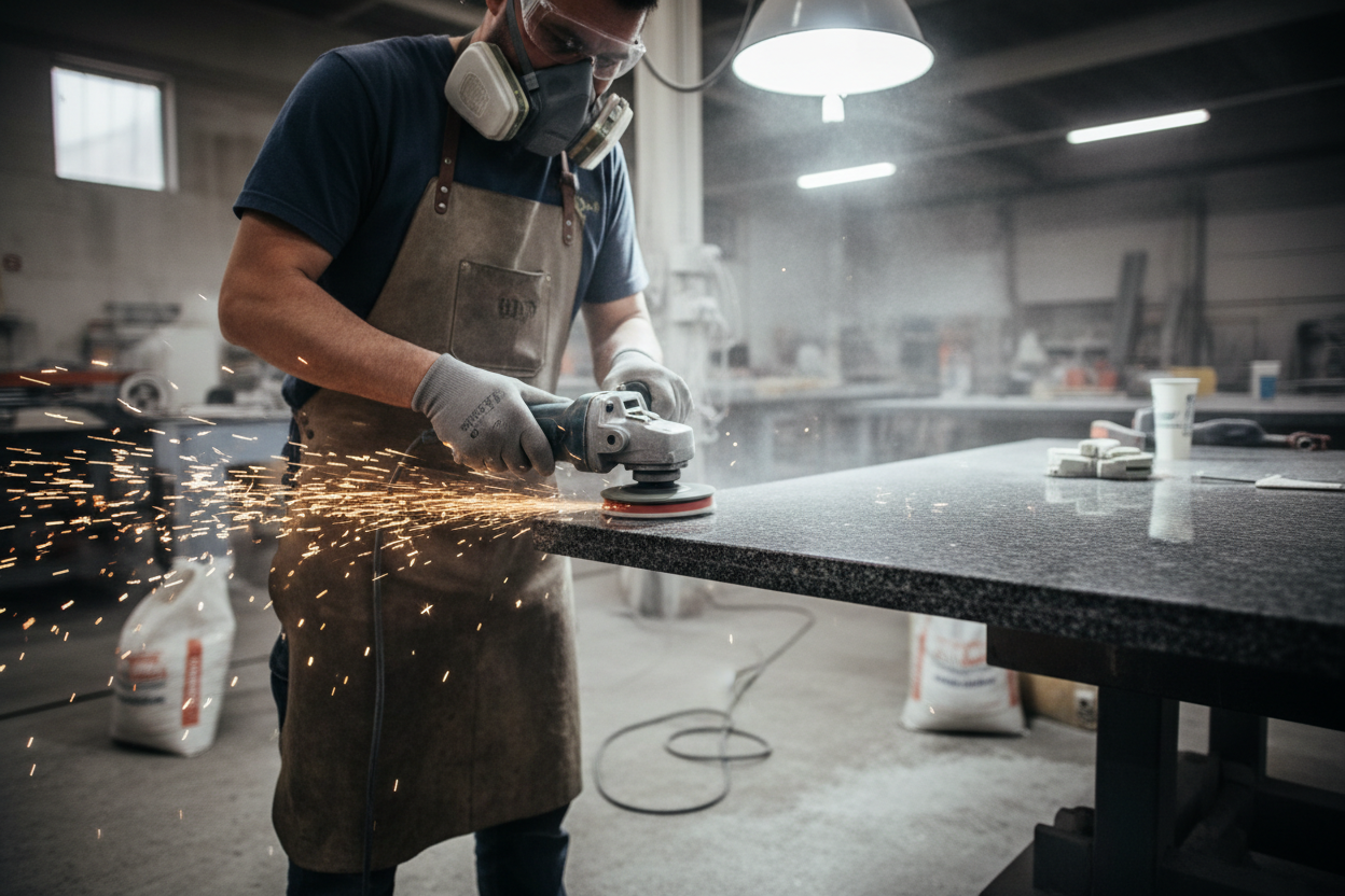 fabricator polishing granite countertop edge