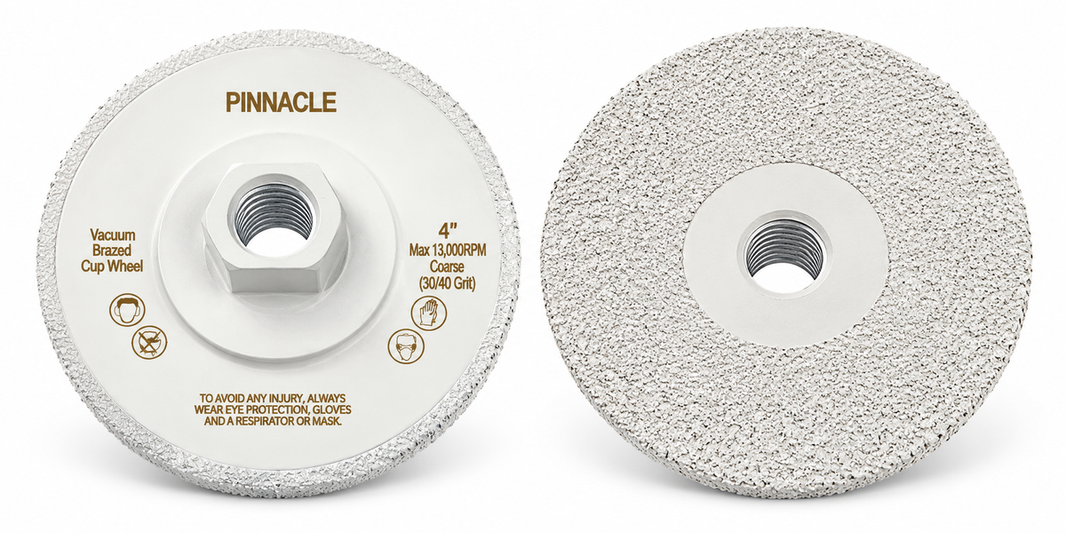Pinnacle Vacuum Brazed Cup Wheel – 4" | Coarse, Medium & Fine