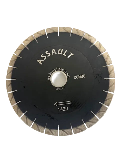 Diamond blade with 'Assault Combo' branding on a white background